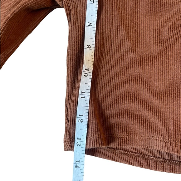 PACSUN L.A. Hearts Brown Square Neck Long Sleeve Ribbed Zip Up Crop Top Small - Picture 8 of 12